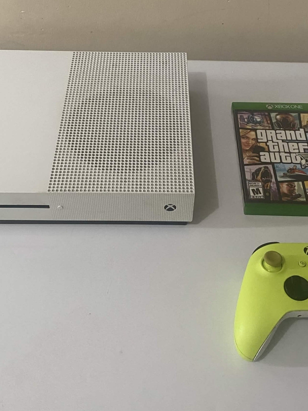 Xbox One S 1 Tb White Console with Lime Green Controller And Grand Theft Auto 5